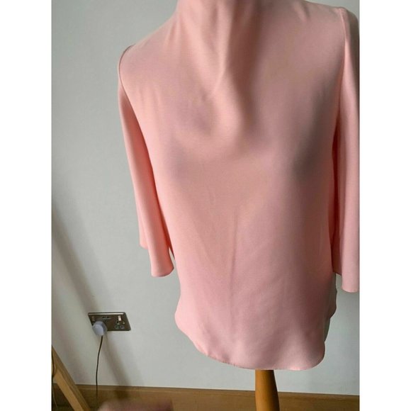 River Island Light Pink Blouse High Neck Size 8  Bell Sleeves - Picture 2 of 7